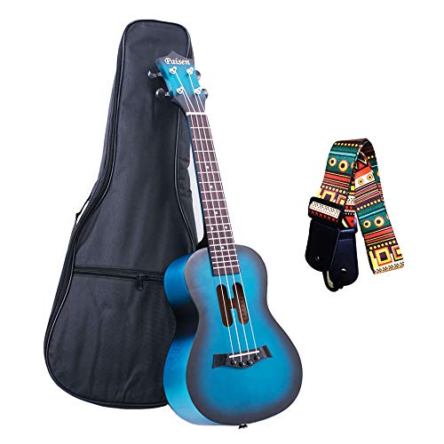 Paisen Ukulele da concerto da 23 pollici blu per principianti con borsa per pianoforte spessa, cinturino, impara a giocare al kit (blu)