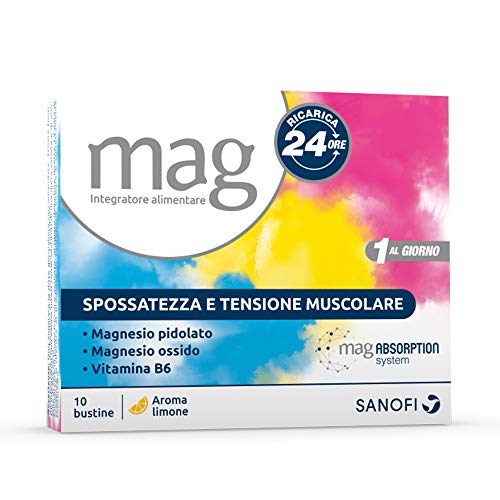 Mag Ricarica 24 Ore Integratore Alimentare Contro la Stanchezza a Base di Sali di Magnesio Pidolato e Magnesio Ossido, con Vitamina B6 - 10 Bustine