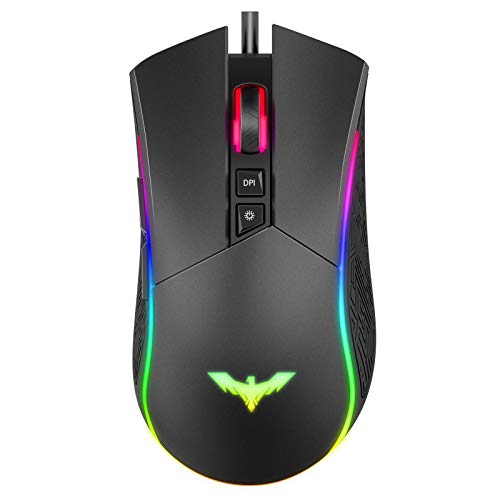 havit Mouse Gaming 7 Pulsanti Mouse da Gioco programmabile Illuminazione RGB [800-1600-2400-4800] per Windows 7/8/10 / XP/Vista/Linux （MS733）