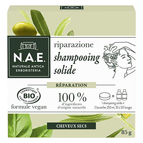 N.A.E. Shampoo solido certificato biologico per riparare i capelli secchi, 85 g