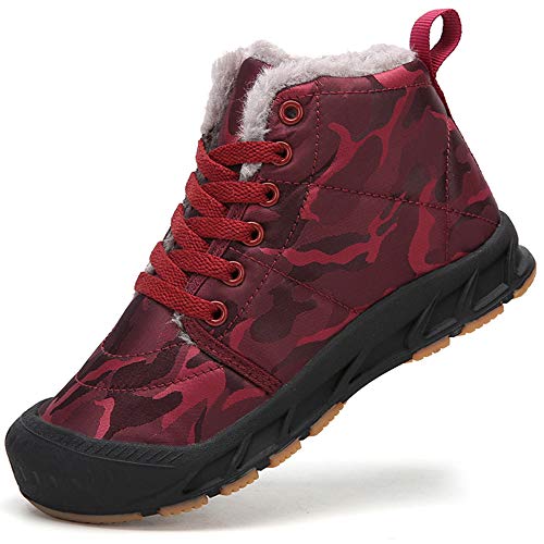 AFFINEST Stivali da Neve Ragazzi Ragazze Invernali Stivaletti Caldo Pelliccia Scarpe Scarponi Sportive Boots per Bambini,Rosso,40 EU