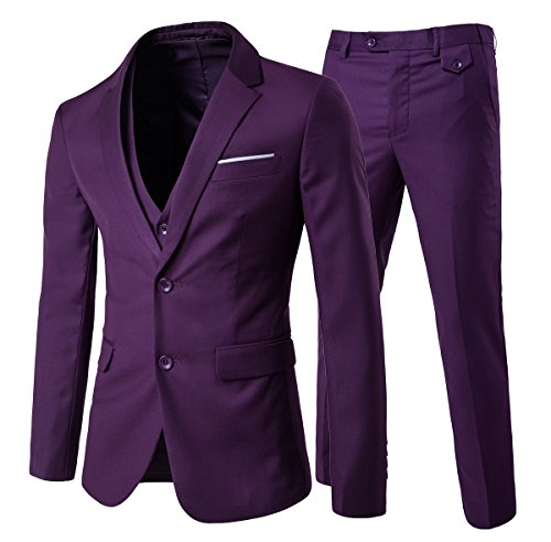 Cloudstyle, completo da uomo con vestibilità moderna, in 3 pezzi con giacca, gilè e pantaloni Purple XL
