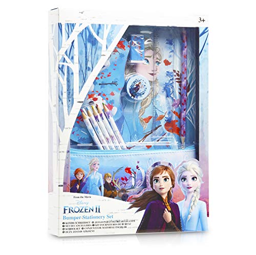 Disney Frozen 2 Set Scuola Cancelleria per Bambina con Anna ed Elsa Il Regno di Ghiaccio - Kit di Cancelleria Completo 12 Accessori Scuola con Quaderno Matite Astuccio - Regali Frozen Bambina