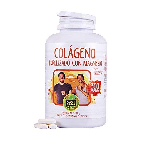 Collagene Con Magnesio | Collagene idrolizzato con magnesio e calcio | Collagene con vitamina C e vitamina D per aiutare l'energia di giorno in giorno | 300 compresse - Aquisana