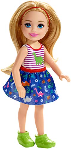 Barbie Bambola Chelsea con Maglietta Dinosauro e Gonna Colorata, Giocattolo per Bambini 3+ anni, FXG82