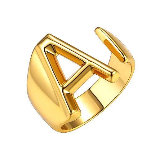 GoldChic Jewelry Anello in Oro con Lettera A, Anello con Sigillo Regolabile Iniziale captiale per Donna
