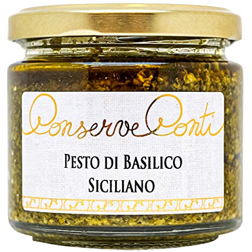 Pesto di Basilico siciliano in Olio Extravergine d'Oliva Vaso da ml. 212 - produzione artigianale Conserve Conti