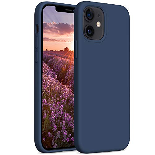 YATWIN Compatibile con Cover iPhone 12 Mini 5,4'', Custodia per iPhone 12 Mini Silicone Liquido, Protezione Completa del Corpo con Fodera in Microfibra, Blu Navy