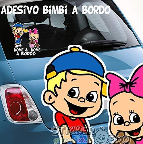 STICKEREDO adesivo auto bimbo a bordo con nome fratelli bimbi bimbo bimba