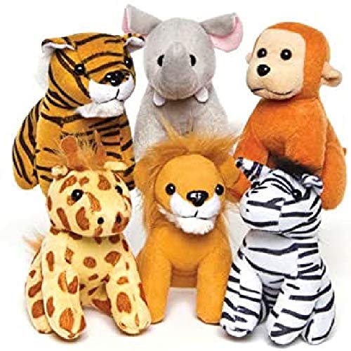 Peluche Amici della Giungla Perfetti da Regalare alle Feste dei Bambini o come Pupazzi da Portare Sempre con Sé (confezione da 6)