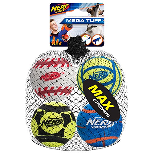 Nerf Dog Mega Strength - Palline sportive per cani, misura media, confezione da 4