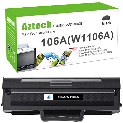 Aztech 106A Compatiblie Toner per HP 106A W1106A Cartucce di Toner per HP Laser MFP 137fnw 135w 107w 107a 107r HP Laser MFP 135a 135wg 135ag 135r HP Laser MFP 137fwg, W1106a Toner (1 Nero HP 106A)