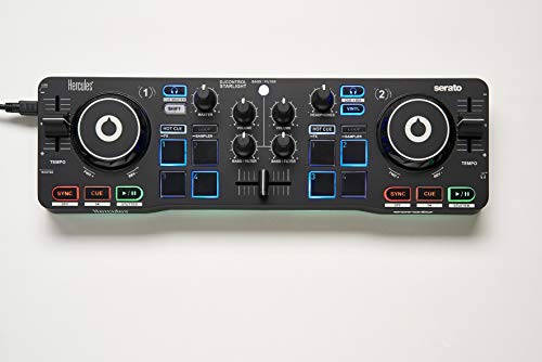 Hercules DJControl Starlight – Controller portatile USB per DJ - 2 tracce con 8 pad e scheda audio - Serato DJ Lite incluso