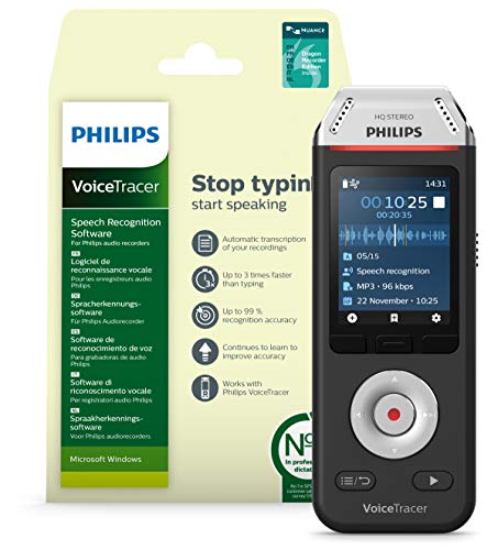 Philips VoiceTracer DVT2810, Registratore audio Con software di riconoscimento vocale Dragon, Nuance Dragon Recorder Edition (Windows)