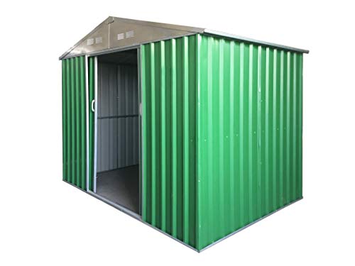 Eurobrico Casetta Garage da Giardino Porta Utensili Box in LAMIERA ZINCATA 0,27 mm Verniciata di Verde con Porte scorrevoli (S L187 x P131 x H194)
