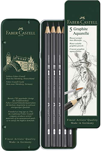 Faber-Castell 117805 - 5 matite acquerellabili Graphite, durezza: HB, 2B, 4B, 6B, 8B, 5 Pezzi