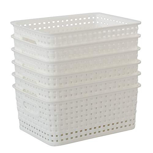 Callyne Set di 6 cestini portaoggetti in plastica bianca, 25,5 cm x 19,6 cm x 10,4 cm