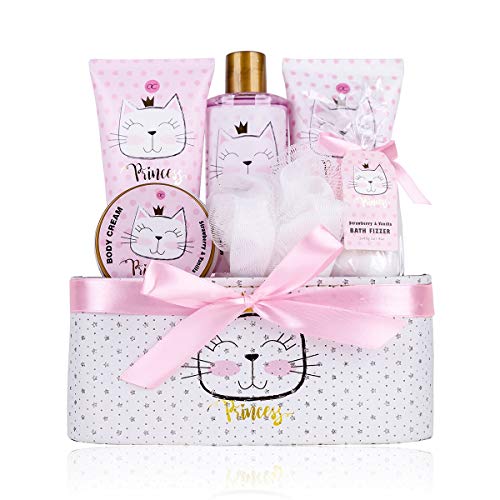 Accentra - Set regalo Princess Kitty per bambina, con aroma alla fragola e alla vaniglia, 7 pezzi