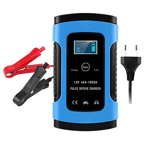 Caricabatterie, schermo LCD 12V 6A Riparazione moto per auto Caricabatterie completamente intelligente Blu EU