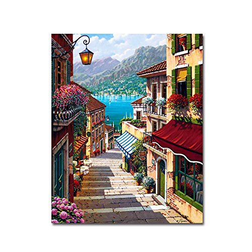 BOSHUN Dipingere con i Numeri Kit con pennelli e pigmento Acrilico - Harbour Town ( 40 x 50cm, Senza Telaio )