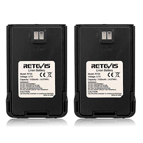 Retevis RT24 Walkie Talkie Batteria Li-Ion 3.7V 1100mAh Compatibile con Ricetrasmettitore RT24 Walkie Talkies (Nero, 2 Pezzi)