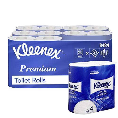 Kleenex 8484 Carta igienica a 4 veli, 24 rotoli piccoli da 160 fogli, Extra comfort, Premium, Bianco, 08484100