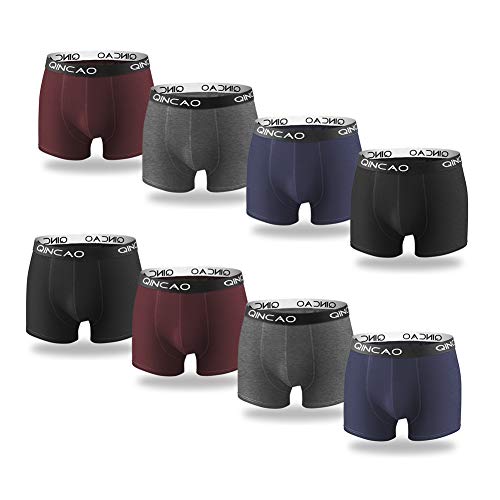 QINCAO Boxer Uomo Cotone Elasticizzato Intimo Mutande Pacco da 8 - (2 Nero, 2 Grigio Scuro, 2 Borgogna, 2 Blu Navy) S