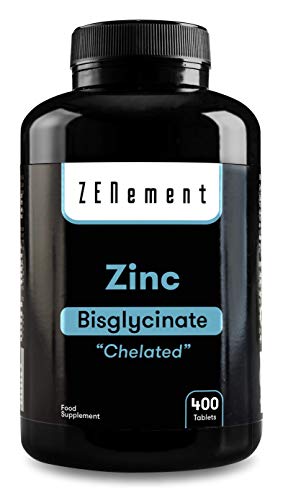 Zinco 25 mg (Bisglicinato), 400 Compresse | Antiossidante, mantiene forte il sistema immunitario e sostiene la salute della pelle, dei capelli e della vista | Vegano | di Zenement