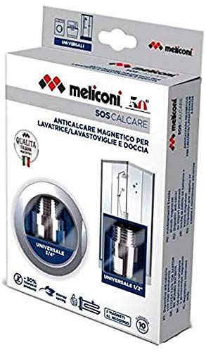 Meliconi SOS Calcare Doppio- confezione con 2 dispositivi magnetici anticalcare per lavatrice/lavastoviglie e per doccia. Prodotto Made in italy
