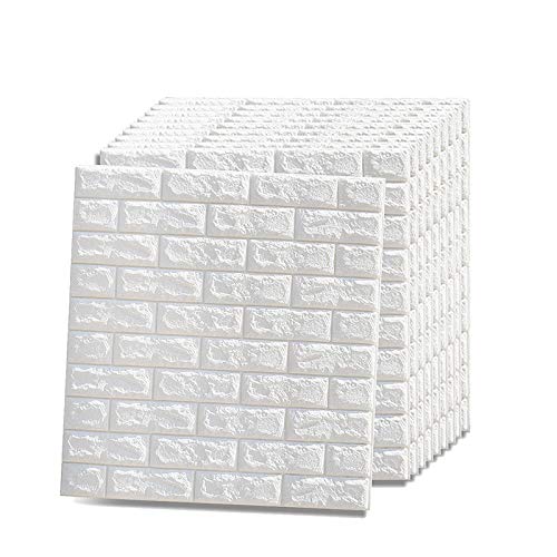 VASEN 3D Carta da Parati Mattoni Adesiva Pannello Parete Decorativo Muro di Mattoni Moderna Impermeabile per Cucina, Bagno, Salone, Ufficio, TV Sfondo(77 cm*70 cm)(5ps, Bianco)