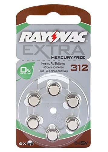 Rayovac 312 batterie per apparecchi acustici senza mercurio – 5 pacchetti di 6 celle + batteria Caddy in omaggio