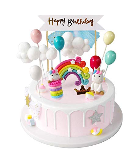 iZoeL Unicorno Decorazione Torta Kit Compleanno Cake Topper Nuvola Arcobaleno Palloncino Happy Birthday Banner Ragazze Bambina
