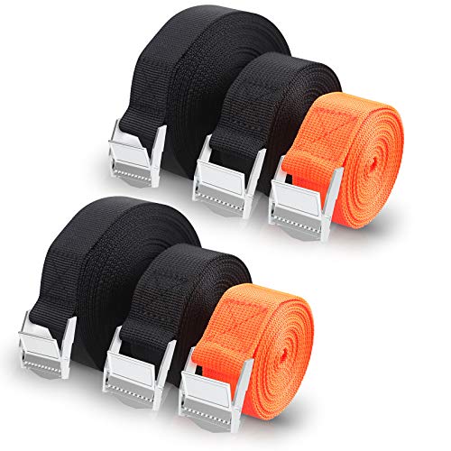 Vastar 6Pcs Cinghie Di Fissaggio, Cinghie Con Cricchetto, Cinghie Di Tensione, Cinghie Portapacchi, Molto Adatto Per Tavole Da Surf Fisse, Telai Di Biciclette, Campeggio All'Aperto(5M,3M,2M 250KG)