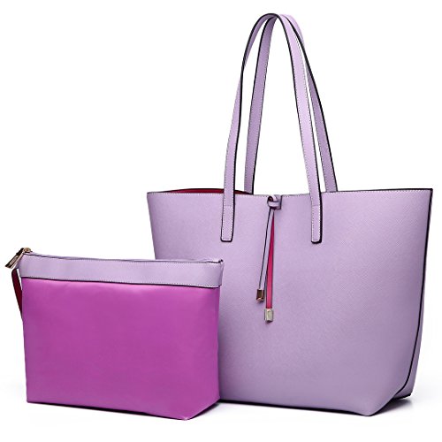 Miss Lulu Borsetta da Donna Grande Ecopelle Borsa a Tracolla Hobo Tote Reversibile Borsa a Mano (Viola)