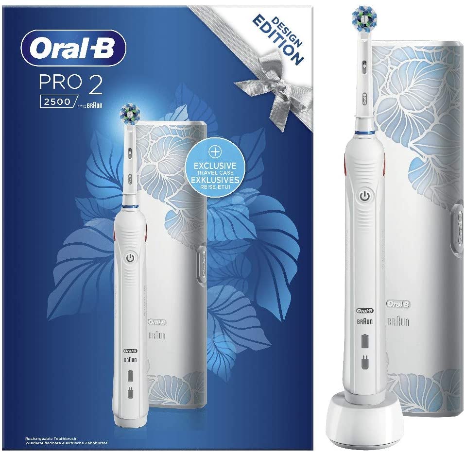 Oral-B Pro 2 2500 Design Edition Spazzolino Elettrico Ricaricabile, 2 Modalità di Spazzolamento, Bianco