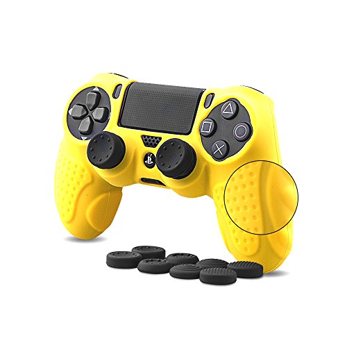 Custodia in Pelle per Controller PS4 CHINFAI con 8 Prese per Il Pollice, Custodia Protettiva in Silicone per Impugnatura in Silicone Antiscivolo per Controller Sony PS4 / Slim/PRO (Giallo)