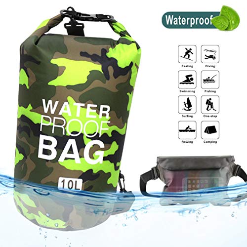 Idefair Borsa Impermeabile a Secco, Zaino da Spiaggia Galleggiante Borsa da Viaggio Leggero a Secco per la Spiaggia, Canottaggio, Pesca, Kayak, Nuoto, Rafting, Camping10L 20L (Verde, 20L)