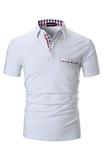 YCUEUST Cotone Polo Uomo Lattice Manica Corta Basic Tennis Golf T-Shirt Bianco XXL