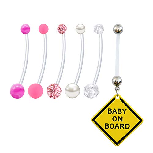 JFORYOU 6 Pezzi Flessibile Bioflex Gravidanza Anello Ombelico Barbell 14 Gauge Piercing Gioielli 25mm Lunghezza Regolabile