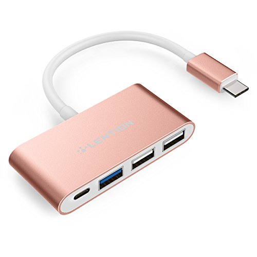 LENTION Hub USB-C 4 in 1 con porte Type C, USB 3.0, USB 2.0 Mac Air 2018, 2019, MacBook Pro 13/15 (Thunderbolt 3), ChromeBook, adattatore di ricarica e connessione multiport - Rose Gold compatibile