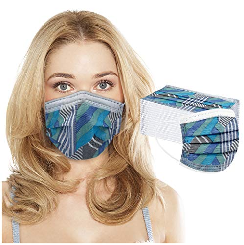 WYXlink Cucitura Colorblock Stampa Tessuto Bocca 50 Pezzi Face_Mask Viso Visiera - 3 Strati Filtro Protettivo Antipolvere Elastico Ear Loop (E)