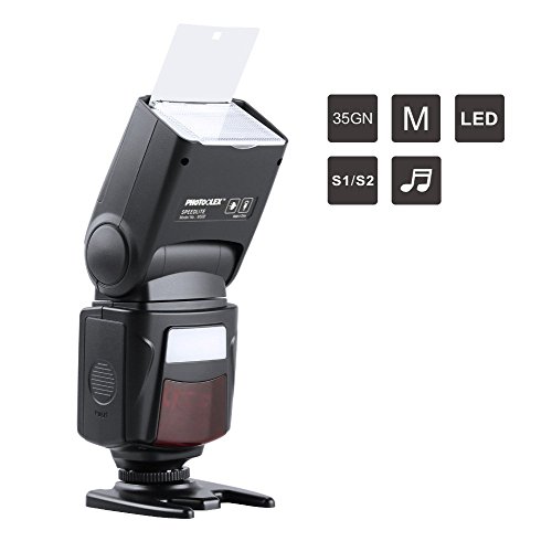 PHOTOOLEX M500 Flash Speedlite per Canon Nikon Sony Panasonic Olympus Fujifilm Pentax Sigma Minolta Leica e Altre SLR Digitale Film SLR Videocamere e Fotocamere Digitali con Single-Contact Hot Shoe