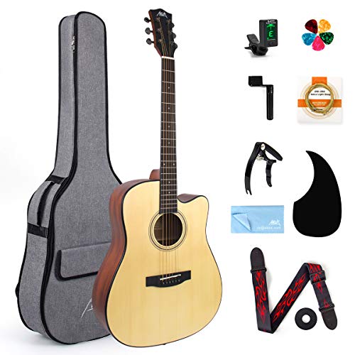 AKLOT Chitarra acustica 41 '' abete rosso 4/4 chitarre folk 6 corde in acciaio con 8 kit di base per chitarra per studenti bambini principianti adulto