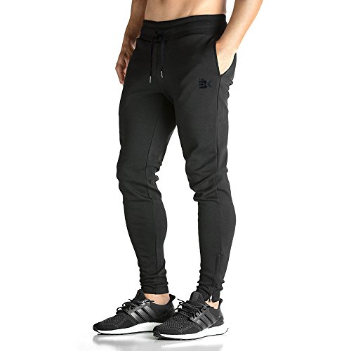 Broki - Pantaloni da jogging da uomo, con cerniera, stile casual, per palestra, fitness, vestibilità aderente, colore: nero Nero M