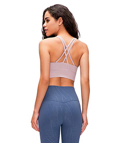 EVELIFE Reggiseno Sportivo Donna Imbottito, Reggiseni Sportivi con Spallacci Senza Ferretto, Sports Bra per Yoga Corsa Jogging Ginnastica(10023-Rosa XL)