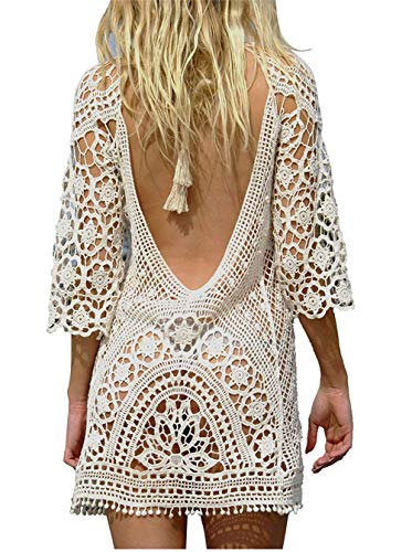 EDOTON Costumi Interi da Bagno per Donna, Costume da Bagno Bikini in Crochet con Pizzo Aperto (Bianco)