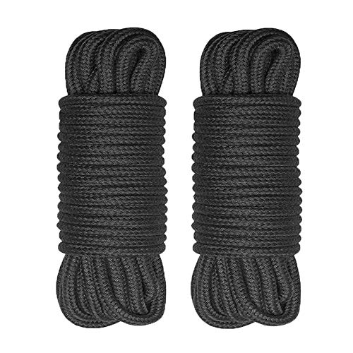 VI AI - Corda in cotone morbido, 9,8 m, 10 m, 2 pezzi multifunzione, naturale, durevole, lunga 8 mm, corda in cotone spessa, corda di cotone, colore: nero