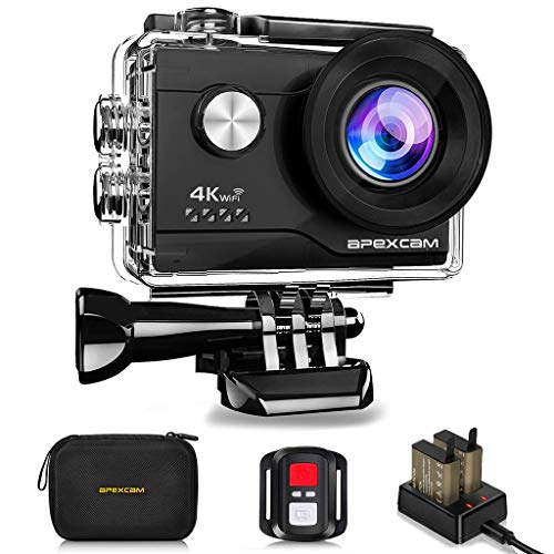 Apexcam 4K WiFi Action Cam 20MP Ultra HD Action Camera Impermeabile Sott’acqua 40M 2'' Sports Cam 2.4G Telecomando 170° Grandangolare con 2x1050mAh Batterie e Kit di Accessori