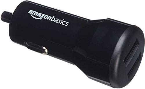 AmazonBasics Caricabatterie per auto a 2 porte USB, per dispositivi Apple e Android - 4,8 A/24 W - Nero