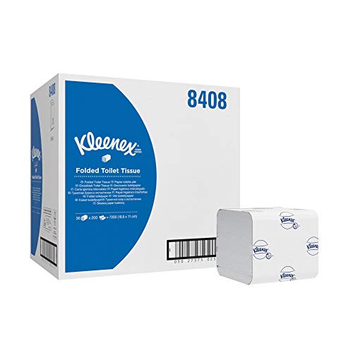 Kleenex 8408 Carta igienica piegata a 2 veli, 36 confezioni da 200 fogli, Per dispenser Aquarius compatibili, Bianco, Mega Pack, 08408110